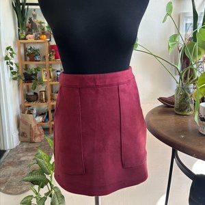 Burgundy high waisted suede skirt- With pockets!